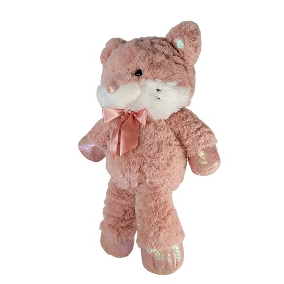 Kellytoy Pink Cat Plush 14" Stuffed Animal 2020 Satin Bow Shiny Nose Ears Feet - Picture 5 of 15